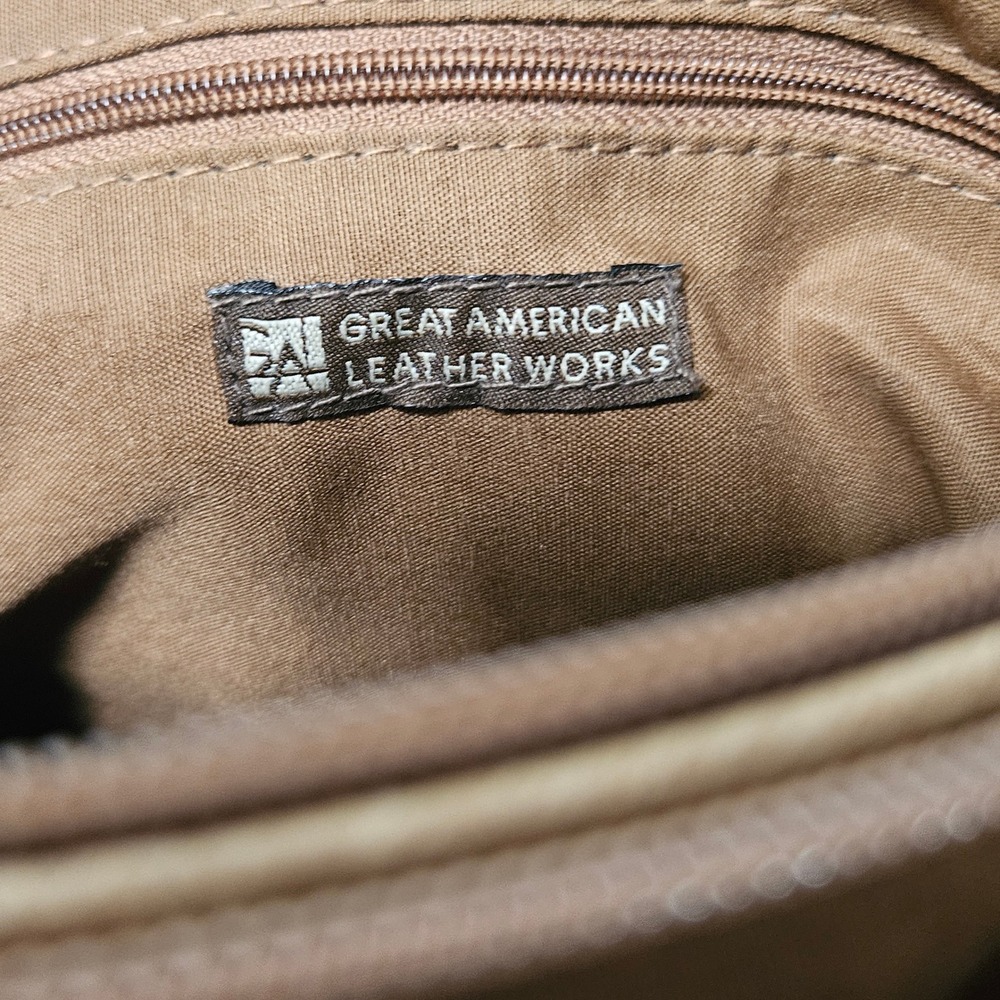 Great American Leather Works Tan Leather Crossbody Bag Tassel Boho Slouchy - Picture 7 of 11